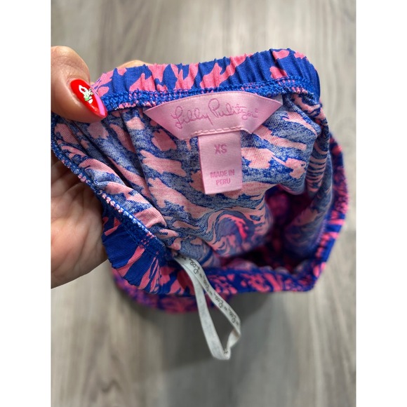 Lilly Pulitzer Strapless Dress Pink Blue Tropical Print Smocked Waist XS - Picture 2 of 5